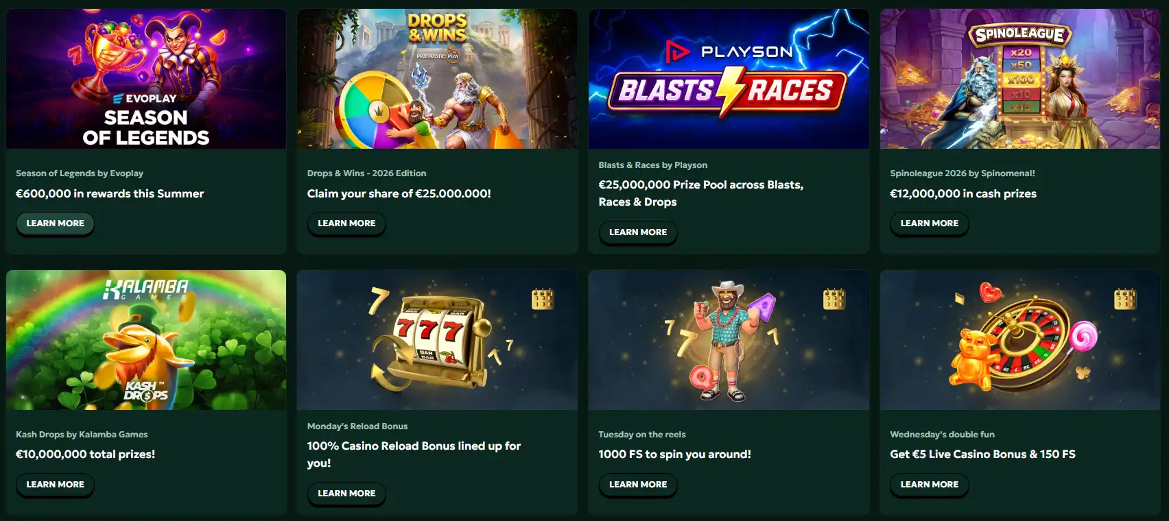 Acties, toernooien en promoties bij SagaSpins Casino