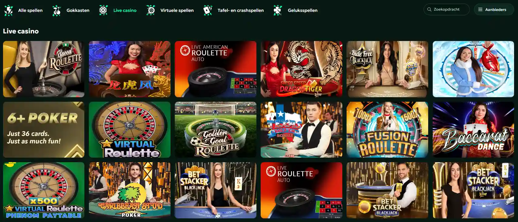 Live casinospellen met roulette, blackjack en baccarat bij SagaSpins Casino