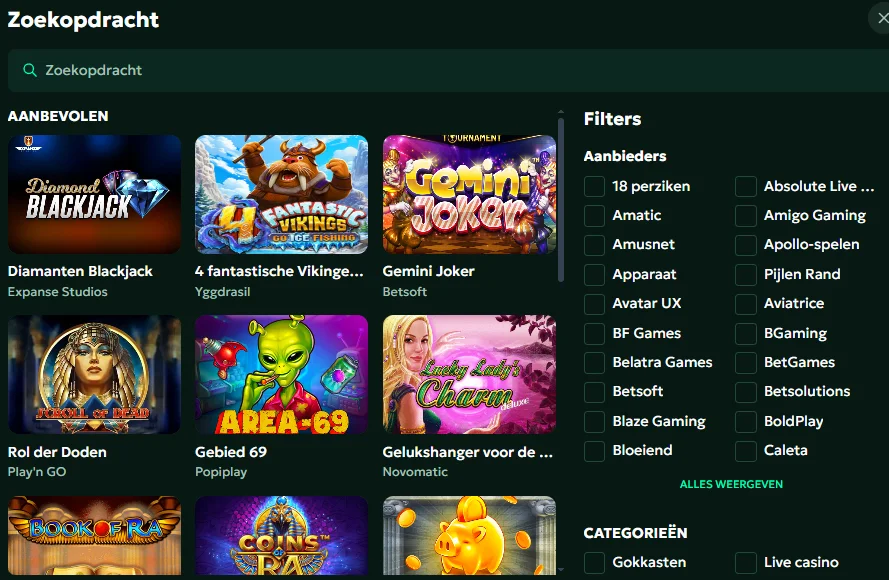Zoekfunctie en spelproviders bij SagaSpins Casino