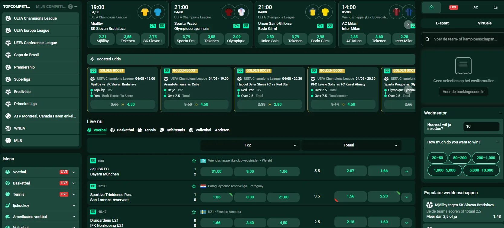 Sportweddenschappen bij SagaSpins Casino met live odds, pre-match weddenschappen en verschillende sporten